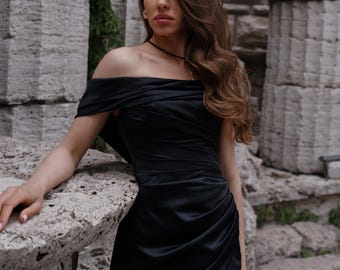 Black Mermaid Gown: Handmade Formal Dress With White Ruffle - Etsy