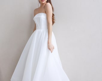 Strapless Organza Short Wedding Dress - Modern Corset Bridal Gown
