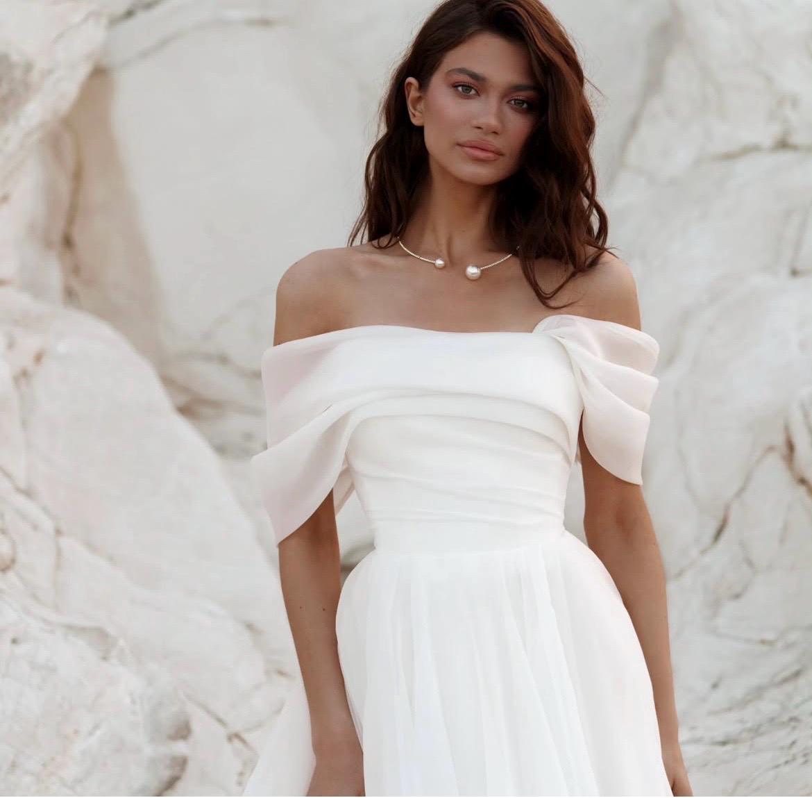 Charming Off-shoulder Organza Side Slit  Wedding Dresses.DB10094 main image 1