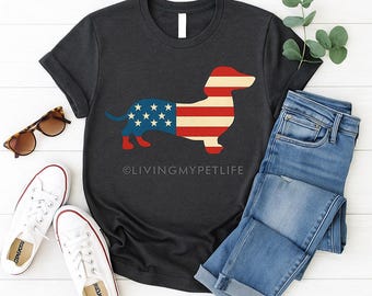 Patriotic Dachshund PNG – Stars and Stripes Dog Clipart | Fourth of July Shirt Design | Instant Download for Cricut & Sublimation