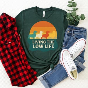 Retro Dachshund PNG – Living the Low Life Shirt Design | Vintage Wiener Dog Clipart | Sublimation Graphic for Cricut & DIY Apparel