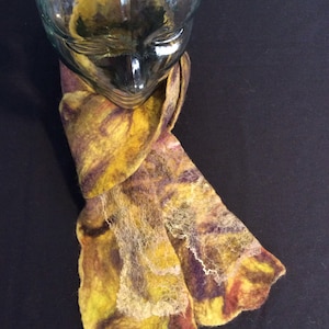 Super soft purple and gold felt scarf with shiny silk surface designs