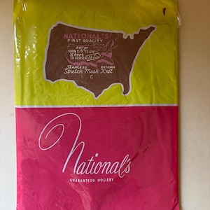 1960s sheer nylon seamless stockings, National’s brand size C