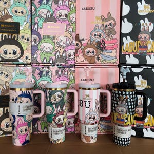 Limitowana edycja Labubu Stanley Cup 40oz - Viral Pop Mart Collab, uroczy kubek z kreskówkową grafiką, idealny dla fanów Genshin/Anime - najlepszy pomysł na prezent dla przyjaciela