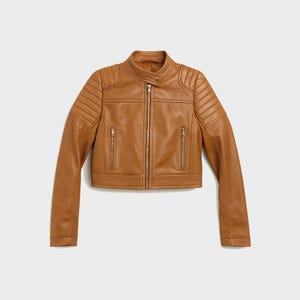Handmade Brown Sheepskin Leather Biker Jacket: Quilted Moto Style