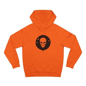 HANDMADE Halloween Orange Hoodie Unisex Skull Pumpkin Bat Design Fleece Cosplay Gift for Men Women Fall Spooky Season Outfit
