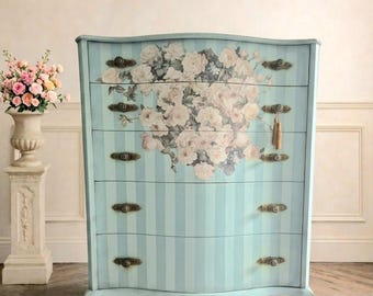 Geneviève En Fleur | French Style Chest of Drawers | Hand Painted Vintage Furniture | Cottage Floral Dresser | Romantic French Country Decor