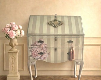 Célíne En Fleur | French Style Secretary Desk | Hand Painted Bureau | Romantic Cottagecore Furniture | Vintage Writing Desk | Parlour No. 5
