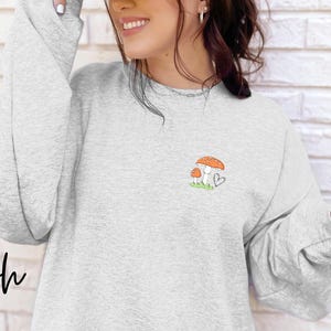 Embroidered Mushroom Crewneck Sweatshirt, Cozy Sweater, Mushroom lover gift, Mushroom embroidery