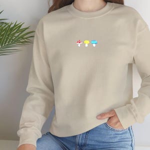 Mushroom Embroidered Crewneck Sweatshirt, Cute mushroom, mushroom sweater embroidered, autumn sweater, mushroom sweater, botanical sweater