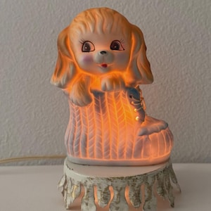 Underwriters Laboratories Vintage PUPPY DOG BOOT, Night Light Portable Lamp Nursery Soft Glow, Vintage Lamp