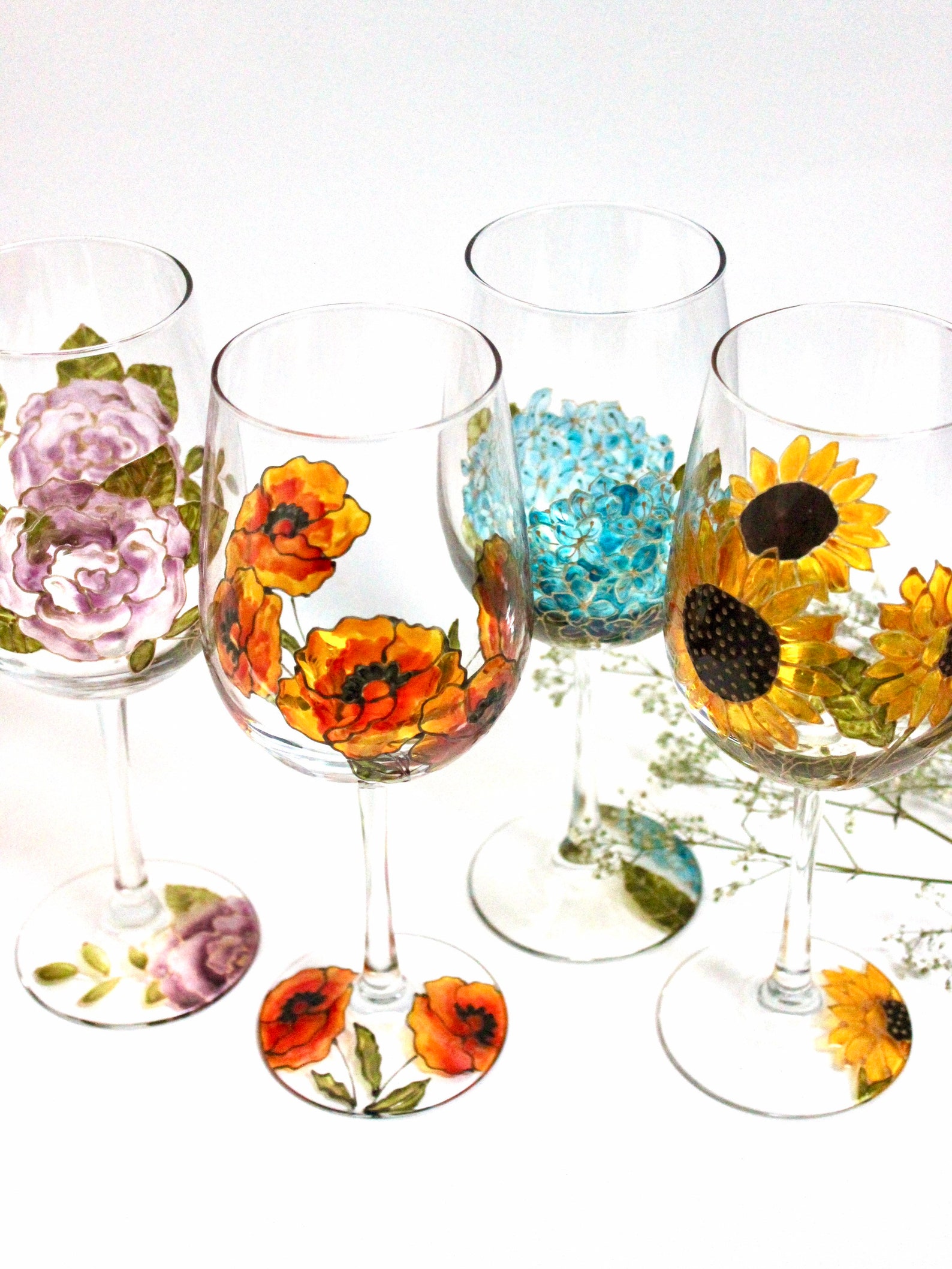 Flower Wine Glasses Summer Garden Party Decor Hand Painted Etsy