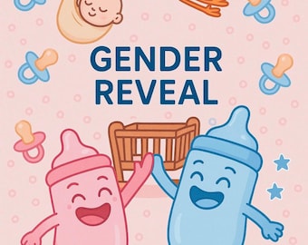 He or She Gender Reveal Invitation, Gender Reveal Party Invite, Pink and Blue Template