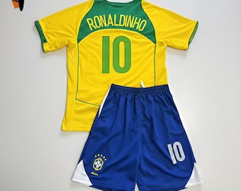 Camiseta infantil Ronaldinho 10 - Brasil icónico 2006 (camiseta y pantalón corto)