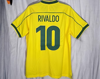Camiseta vintage de Rivaldo 10 - Regalo para un aficionado al fútbol de 1998 - Camiseta icónica de Brasil