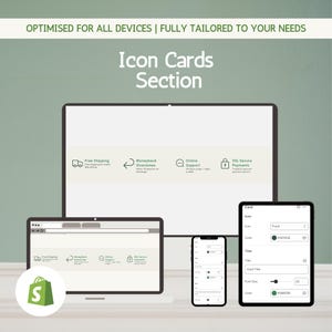 Sectie pictogramkaarten | Shopify-functies | Responsief ontwerp | Eenvoudige installatie | Betalingspictogrammen | Ondersteuningsbadges | Mobielvriendelijk | Schone lay-out