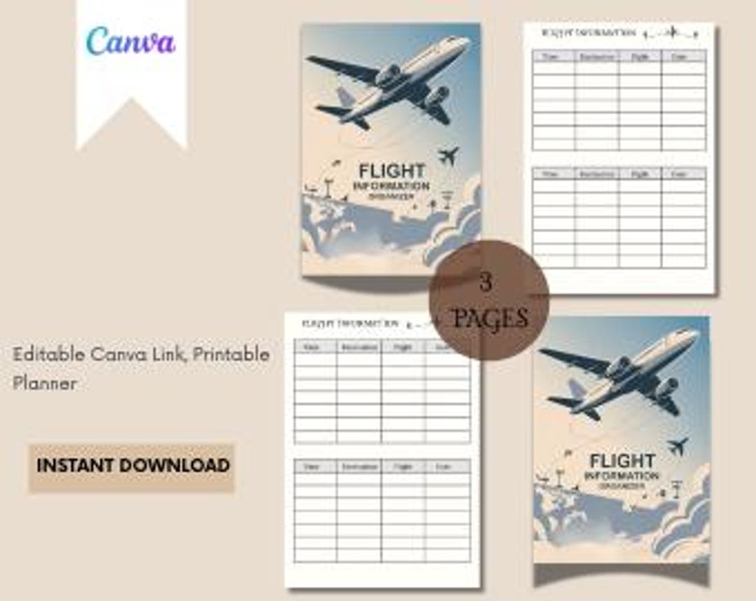 Flight Information Organizer | Printable Air Travel Log for Departure ...