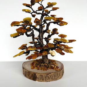 Natural amber tree with wooden base