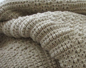 Knitted Afghan, Throw Blanket, Stone, Zigzag or Diamond Pattern