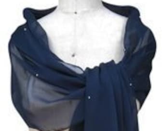 Scialle in chiffon blu navy Sciarpa avvolgente con strass