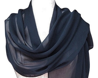 Navy Blue XL Chiffon Shawl Wrap Scarf