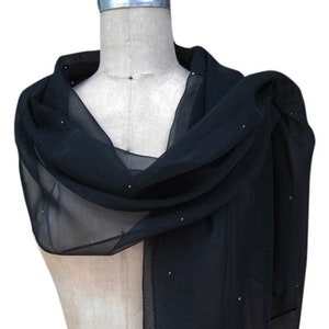 Black Chiffon Shawl Scarf Wrap with Rhinestone