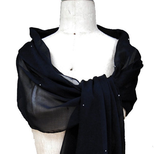 Navy Dark XL Chiffon Wrap shawl with Rhinestones