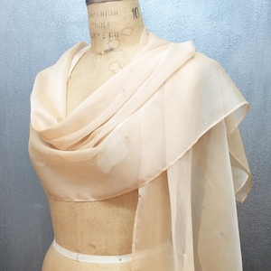 Champagne Chiffon XL Shawl Wrap with Rhinestones