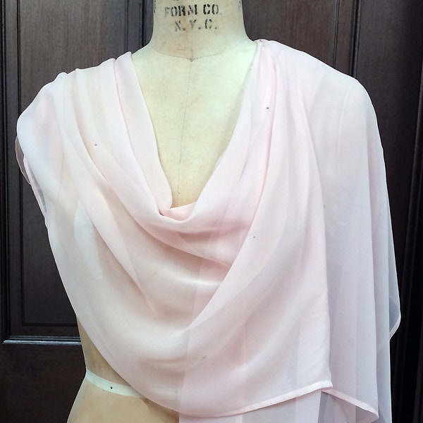 Pale Pink Blush Pink Chiffon Wrap Shawl with Rhinestone XLarge
