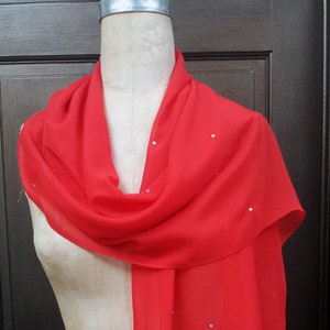 Red Chiffon Shawl Wrap Scarf with Rhinestones image 1