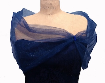 Tulle Navy Shrug, Tulle Stole, Evening Wrap, Shear Cover Up