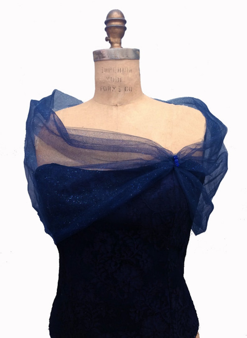 Tulle Navy Shrug, Tulle Stole, Evening Wrap, Shear Cover Up image 1