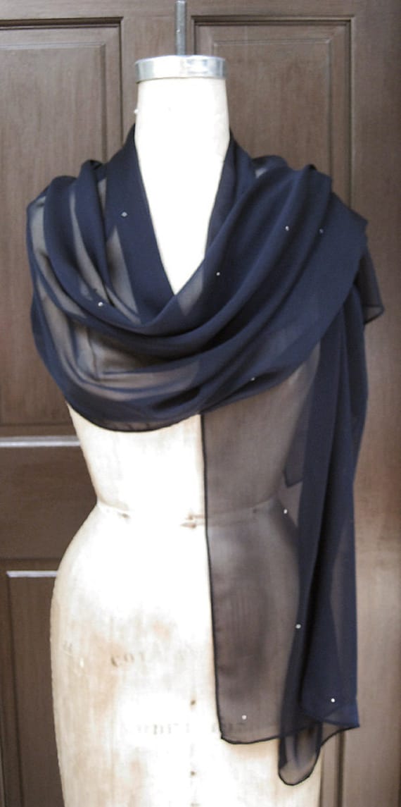 Navy Blue Wrap Scarf. Navy Blue Long Scarf. Soft Chiffon -  Norway