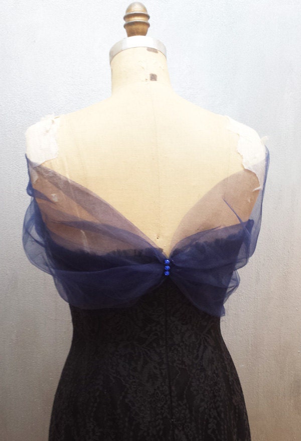 Navy Blue Tulle Wrap Shawl Stole Shear Chover Uo - Etsy