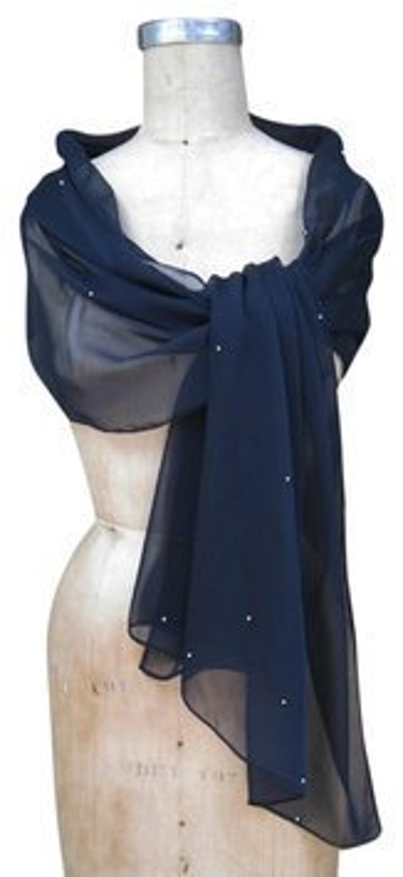 Navy Blue Chiffon Shawl Wrap Scarf with Rhinestones image 1