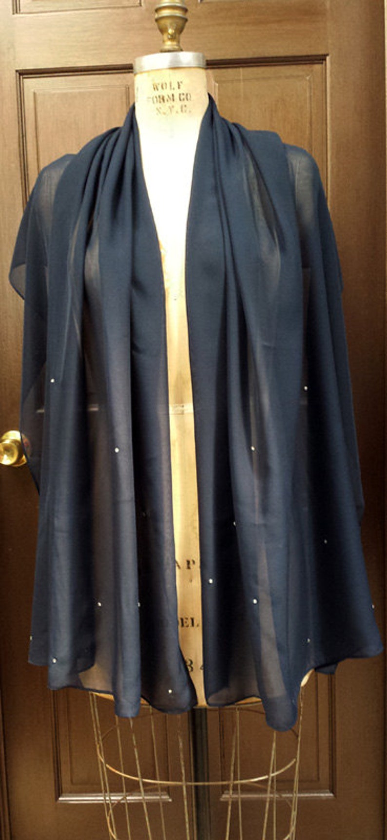 Navy Blue Chiffon Xlarge Shawl Wrap With Rhinestones - Etsy