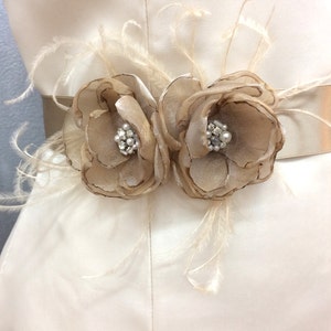 Bridal Gold Organza Flower Gold Belt Sash