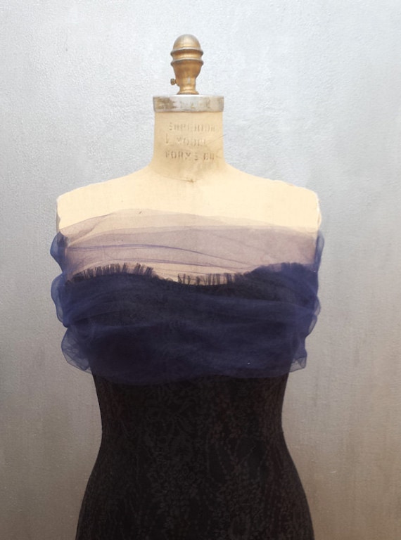Navy Blue Tulle Wrap Shawl Stole Shear Chover Uo - Etsy