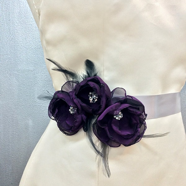 Bridal ChiffonPurple Flower Belt Sash