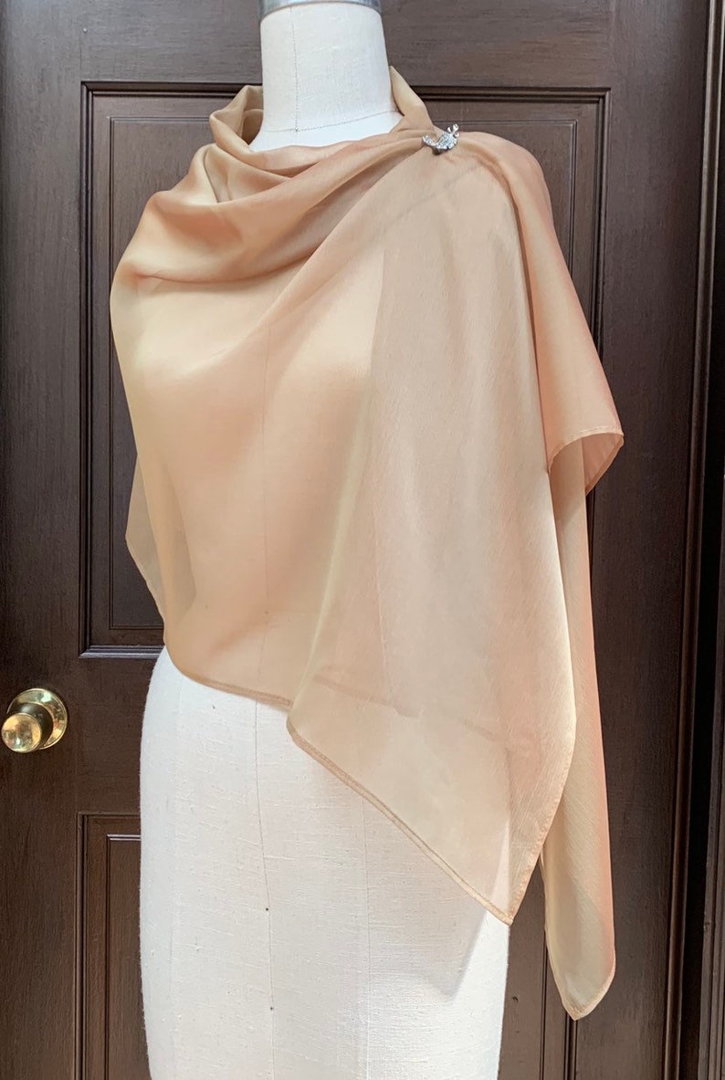 Gold Chiffon Shawl Shrug with Broach