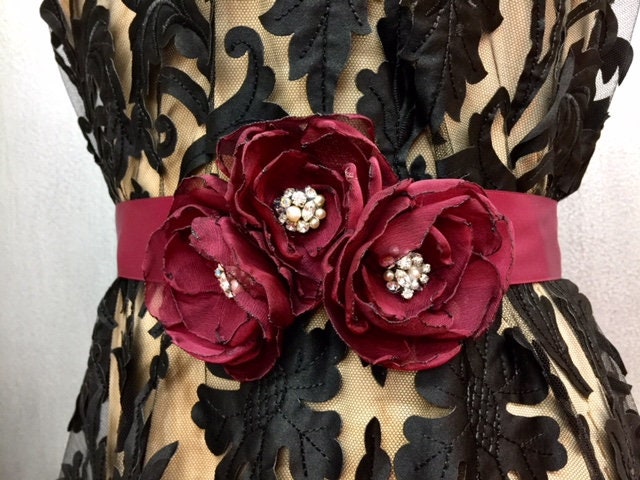 burgundy dress sash Burgundy Sash Belt with Rhinestote