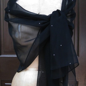 Black Chiffon Shawl Scarf Wrap with Rhinestone