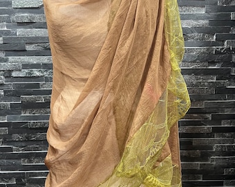 Brown Chiffon Shawl Wrap with Lace