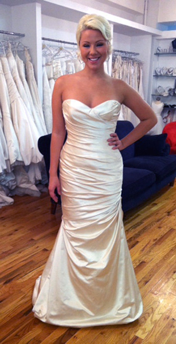 Items similar to Blush Duchess Silk Satin Wedding Dress Low Back SAMPLE