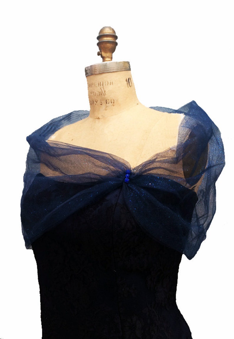 Tulle Navy Shrug, Tulle Stole, Evening Wrap, Shear Cover Up image 2