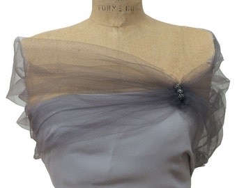 Gray Tulle  Shrug, Stole, Evening Wrap, Sheer Cover Up