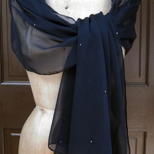 Navy Blue Chiffon Shawl Wrap Scarf with Rhinestones image 3