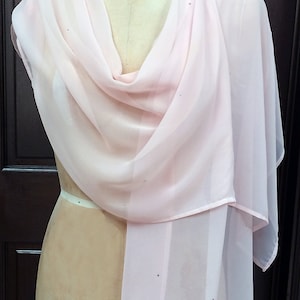 Pale Pink Chiffon  Shawl Wrap Scarf with Rhinestones