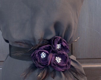 Purple Chiffon Flower Sash Belt Bridal