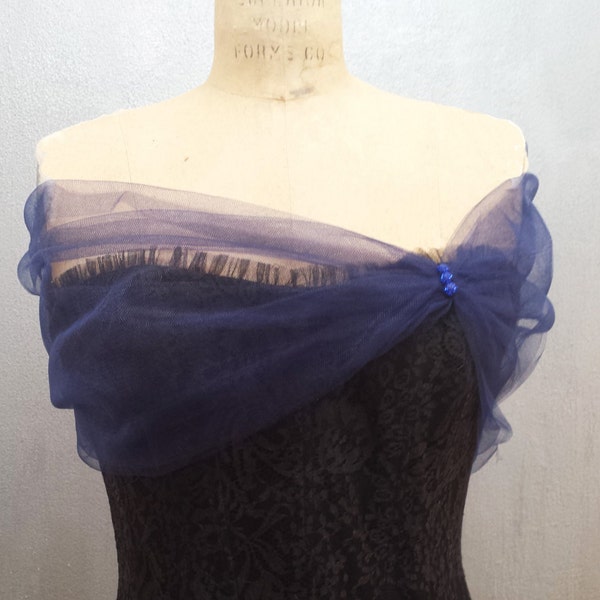 Navy Blue Tulle Shear Wrap Shawl Stole Shear Cover Up